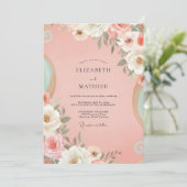Invitation Mariage peint au corail et pêche (Debout devant)
