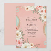Invitation Mariage peint au corail et pêche (Devant / Derrière)