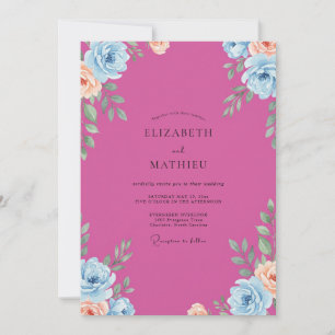 Invitation Mariage peint au corail fuchsia