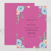 Invitation Mariage peint au corail fuchsia (Devant / Derrière)
