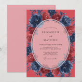 Invitation Mariage peint au corail indigo (Devant / Derrière)