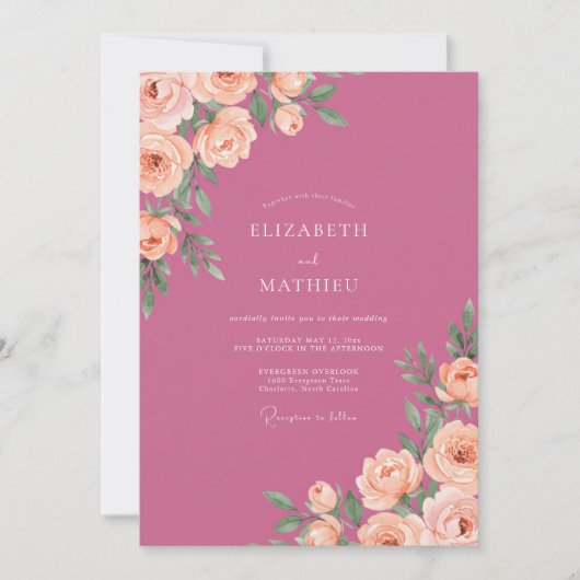 Invitation Mariage Peint au Corail Magenta (Devant)