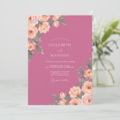 Invitation Mariage Peint au Corail Magenta (Debout devant)