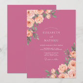 Invitation Mariage Peint au Corail Magenta (Devant / Derrière)