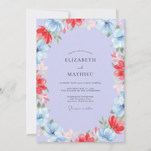 Invitation Mariage peint au corail Pervenche (Devant)