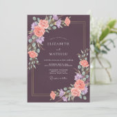 Invitation Mariage peint au corail prune (Debout devant)