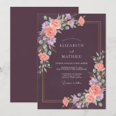 Invitation Mariage peint au corail prune (Devant / Derrière)