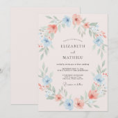 Invitation Mariage peint au corail rose azur (Devant / Derrière)