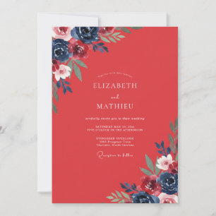 Invitation Mariage peint au corail rose indigo