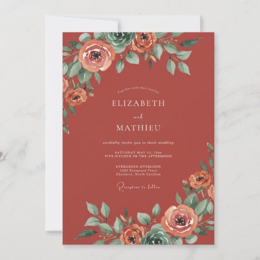 Invitation Mariage peint au corail rouille (Devant)
