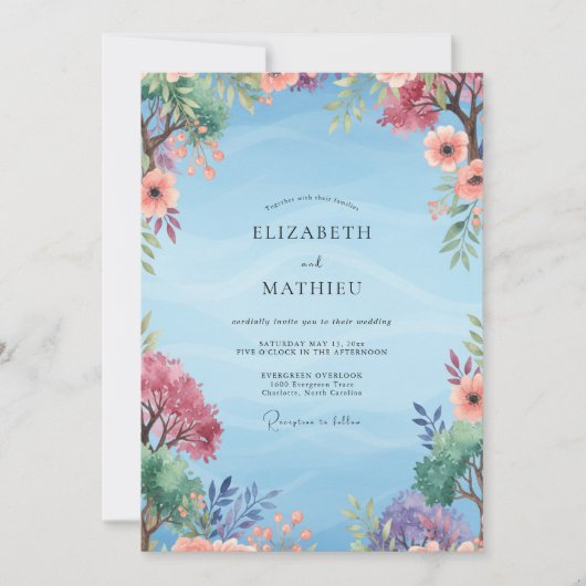 Invitation Mariage peint au corail violet atténué (Devant)