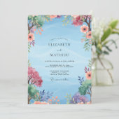 Invitation Mariage peint au corail violet atténué (Debout devant)