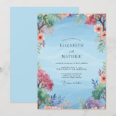 Invitation Mariage peint au corail violet atténué (Devant / Derrière)