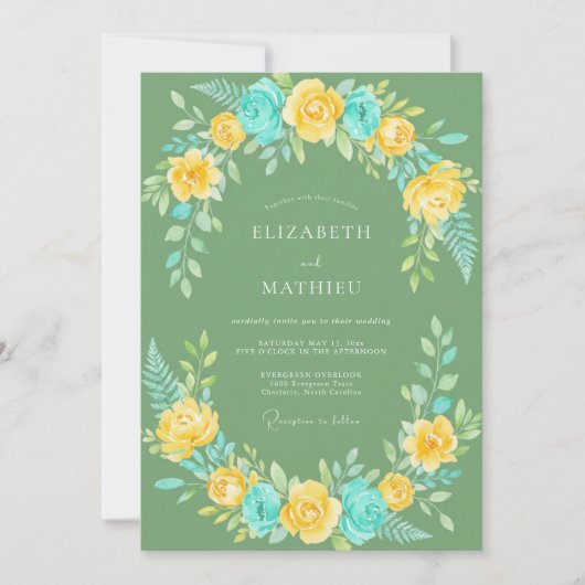 Invitation Mariage Peint au Cyan Moutarde (Devant)