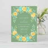 Invitation Mariage Peint au Cyan Moutarde (Debout devant)
