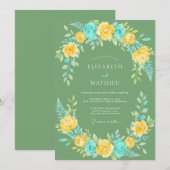 Invitation Mariage Peint au Cyan Moutarde (Devant / Derrière)