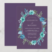Invitation Mariage peint au cyan prune (Devant / Derrière)