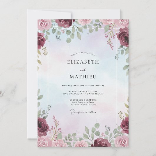 Invitation Mariage Peint au Lavande Prune (Devant)