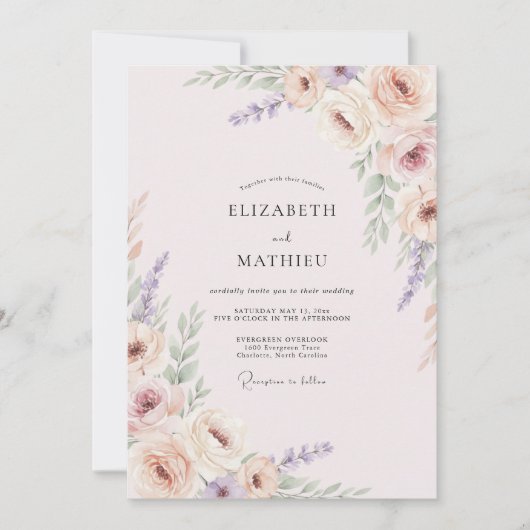 Invitation Mariage Peint au Lavande Rosé (Devant)