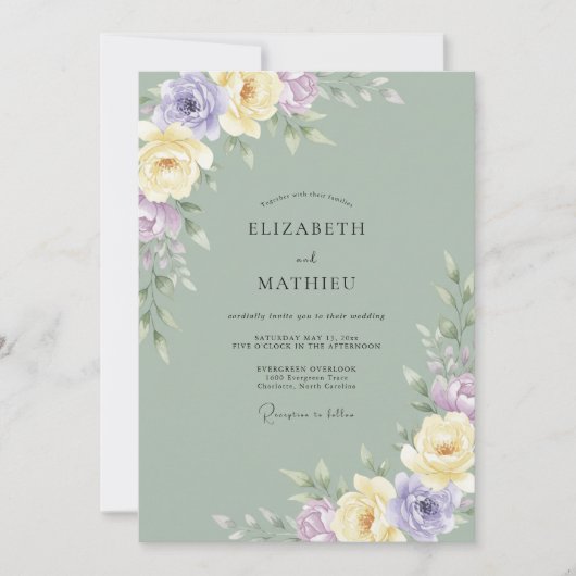 Invitation Mariage Peint au Lilas Beurre (Devant)