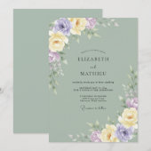 Invitation Mariage Peint au Lilas Beurre (Devant / Derrière)