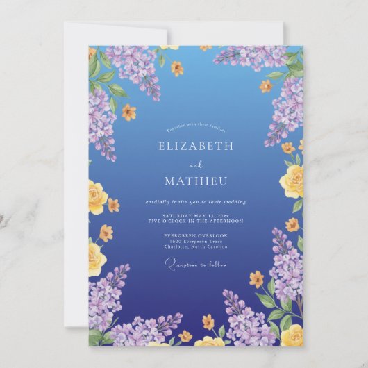 Invitation Mariage Peint au Lilas Bleuet (Devant)