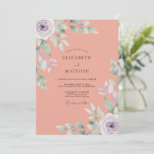 Invitation Mariage peint au lilas corail (Debout devant)