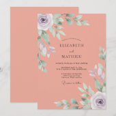 Invitation Mariage peint au lilas corail (Devant / Derrière)