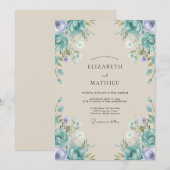 Invitation Mariage Peint au Lilas Cyan (Devant / Derrière)