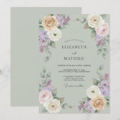 Invitation Mariage Peint au Lilas Mint (Devant / Derrière)