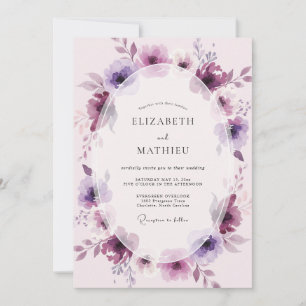 Invitation Mariage Peint au Lilas Prune