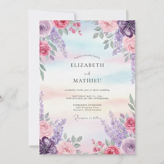 Invitation Mariage Peint au Lilas Rose (Devant)