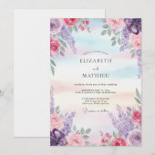Invitation Mariage Peint au Lilas Rose (Devant / Derrière)
