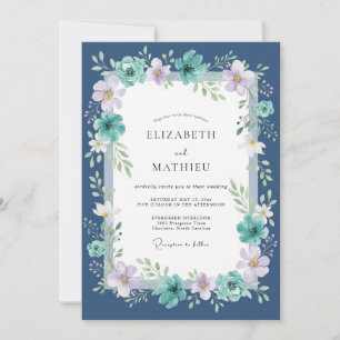 Invitation Mariage peint au lilas sarcelle de minuit