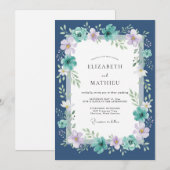 Invitation Mariage peint au lilas sarcelle de minuit (Devant / Derrière)