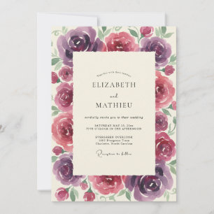 Invitation Mariage Peint au Magenta Plum