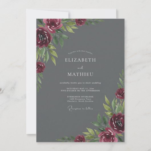 Invitation Mariage Peint au Marron Charbon (Devant)