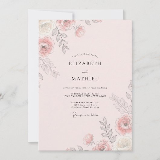 Invitation Mariage peint au pêche tendre (Devant)
