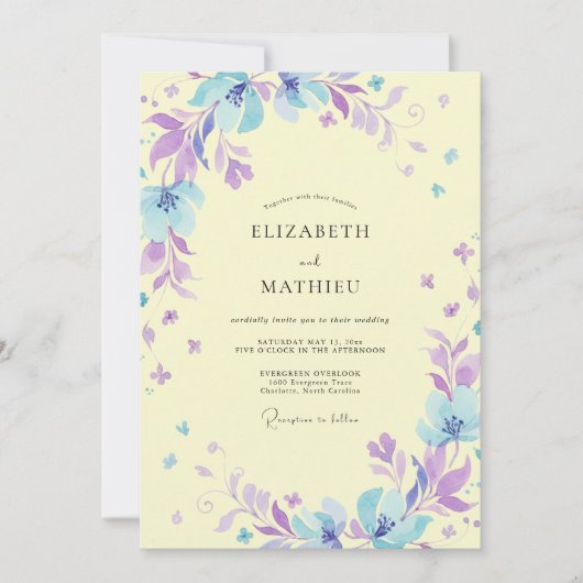 Invitation Mariage Peint au Periwinkle Beurre (Devant)
