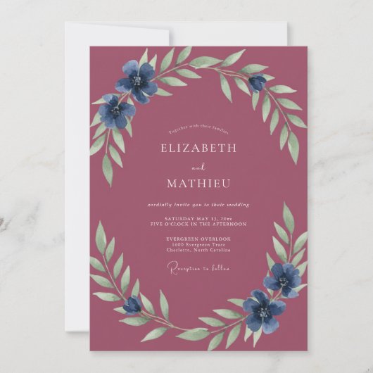 Invitation Mariage Peint au Plum Saphir (Devant)