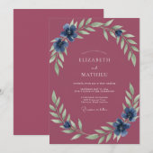 Invitation Mariage Peint au Plum Saphir (Devant / Derrière)