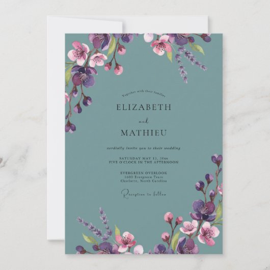 Invitation Mariage Peint au Plum Slate (Devant)