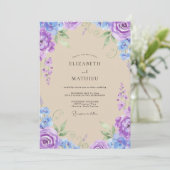 Invitation Mariage Peint au Pourpre et Pervenche (Debout devant)