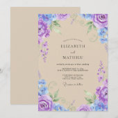 Invitation Mariage Peint au Pourpre et Pervenche (Devant / Derrière)