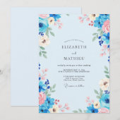 Invitation Mariage Peint au Rose Bleuet (Devant / Derrière)