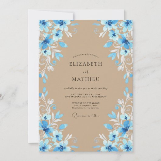 Invitation Mariage Peint au Sable de Bleuet (Devant)
