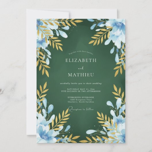 Invitation Mariage peint au safran sarcelle (Devant)