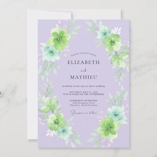 Invitation Mariage Peint au Vert Citron Pervenche (Devant)