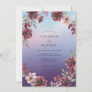 Invitation Mariage Peint au Violet Prune