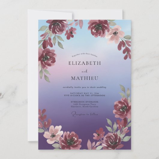 Invitation Mariage Peint au Violet Prune (Devant)